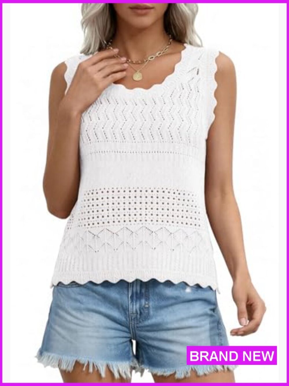 Crochet Tank Top Sleeveless Boho Beach Casual Cute Sweater Vest Summer - Picture 6 of 7
